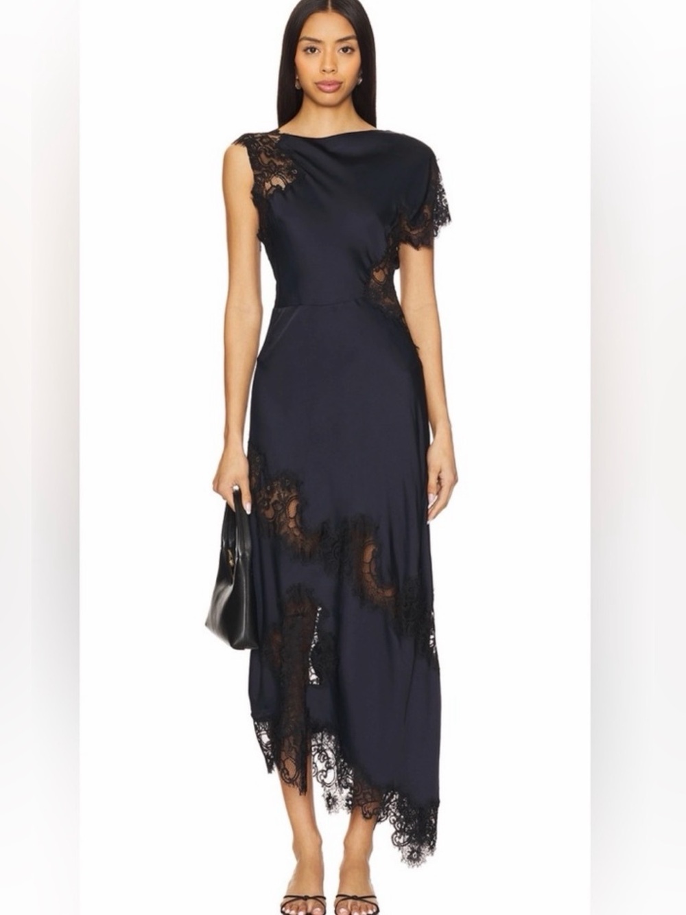A.L.C. Alessia Textured Satin And Lace Maxi Dress size 6 Navy/Black Lace